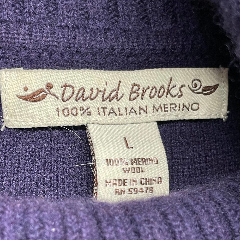 David Brooks Purple Turtle Neck Pullover 100% Italian Merino Wool Sweater Size L - Picture 5 of 6